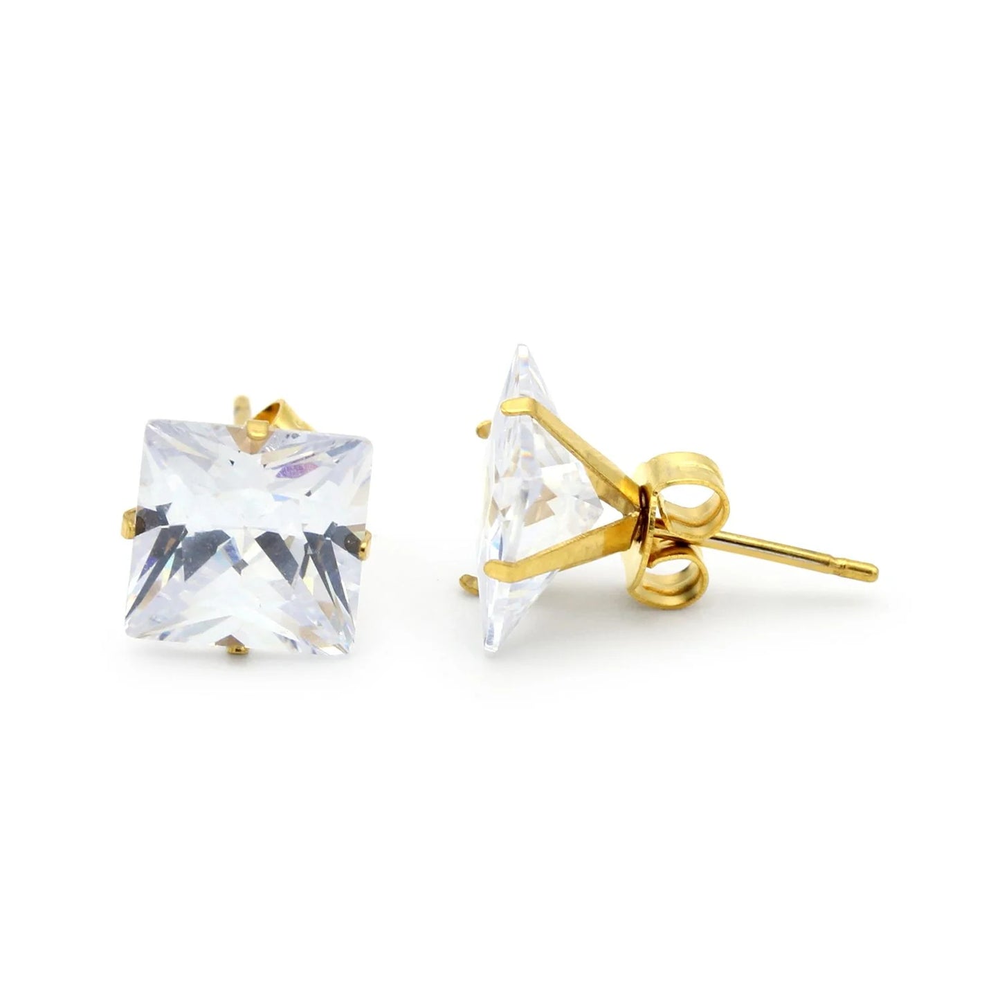 PRINCESS | 18K Gold 6MM Square Cubic Zirconia Diamond Earrings