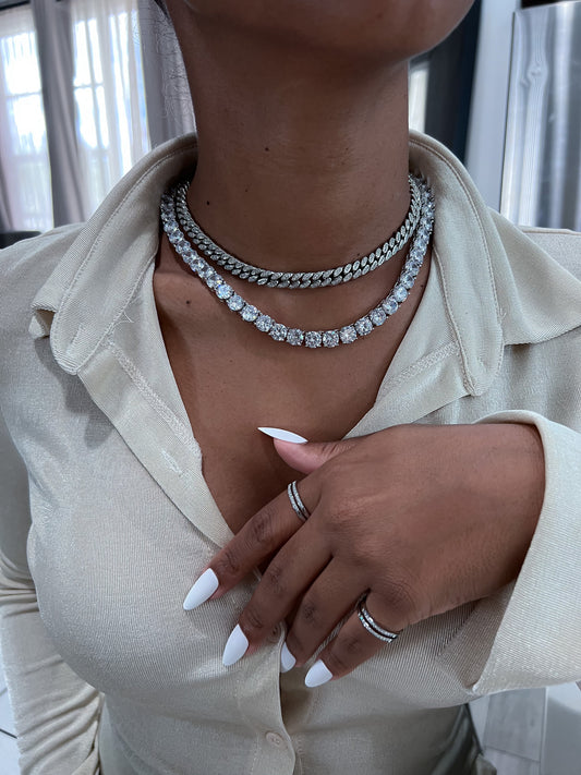 TREASURY MIDI | Silver 8MM White Diamond Pavé Cuban Link Bracelet