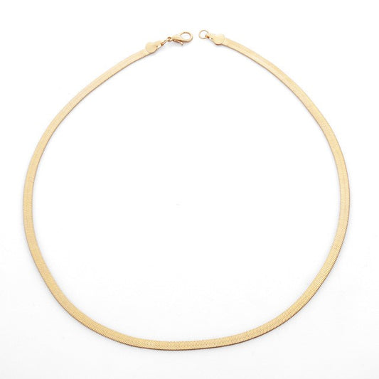 BARE MIDI 4MM | 18K Gold Stainless Steel Flat 4MM Herringbone Necklace