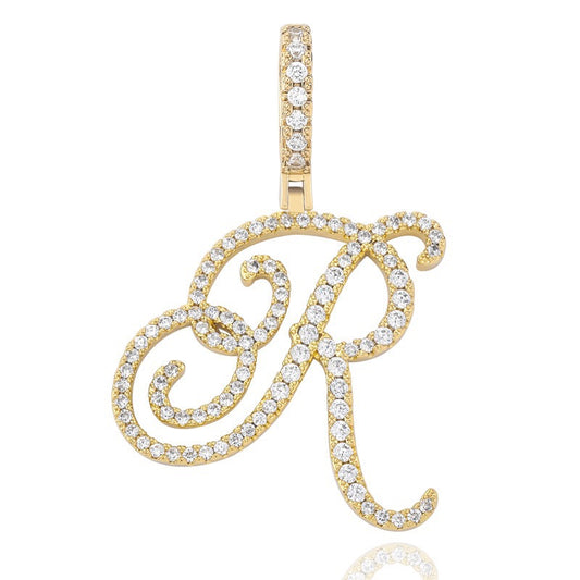 POSH | 10K Gold Fancy Script Monogram Pave Letter Pendant