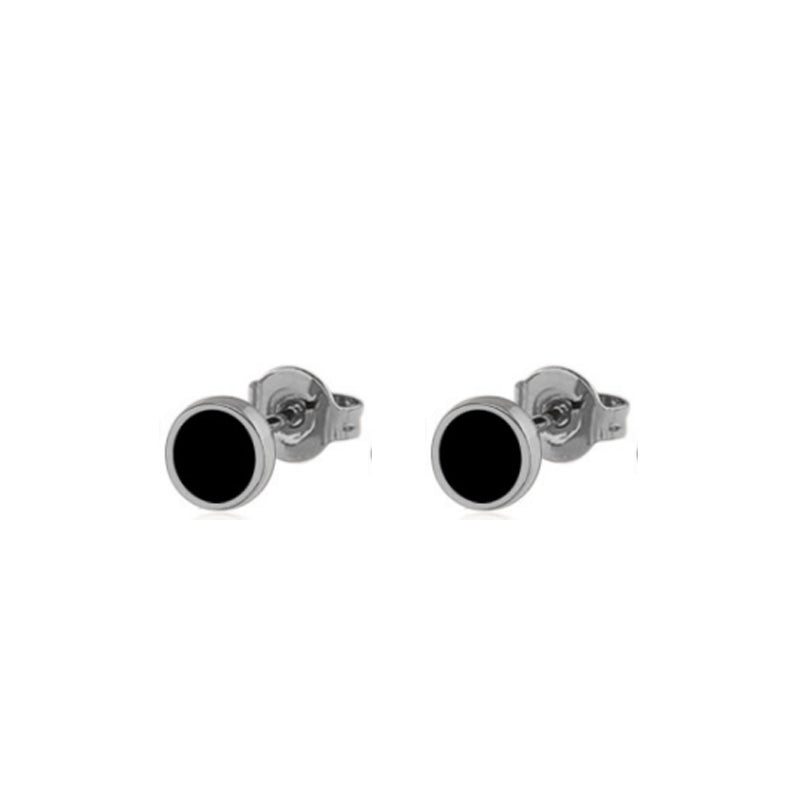 HOMME NOIRE | Silver and Black Stainless Steel 6MM Round Stud Earrings