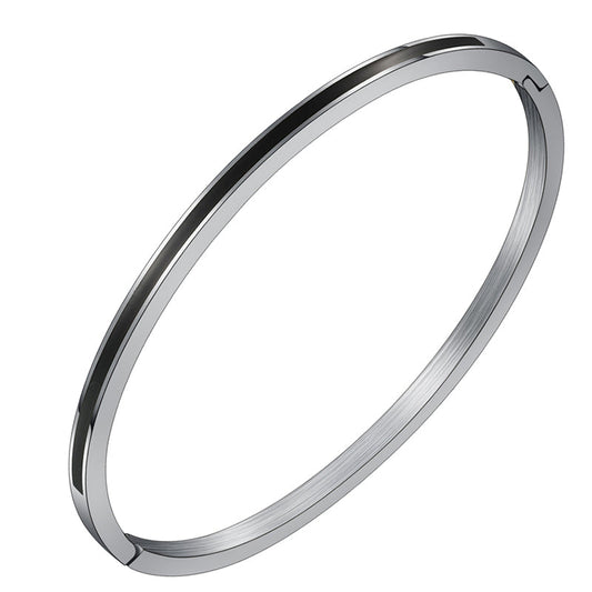 Silver Black Lacquer Bangle Bracelet