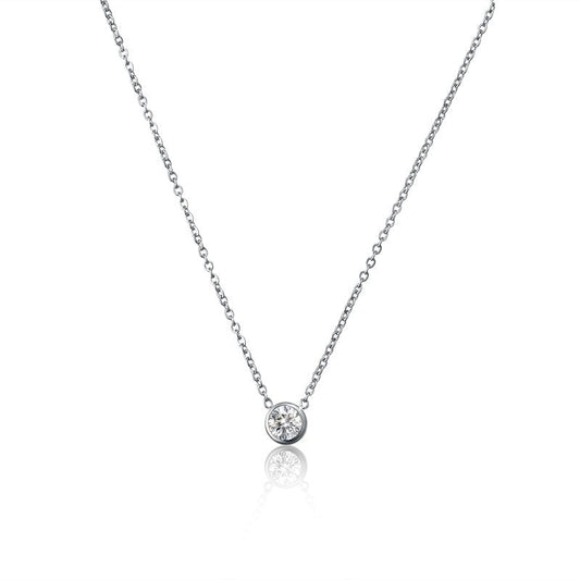 TWINKLE | Silver Dainty 6MM Bezel Diamond Necklace