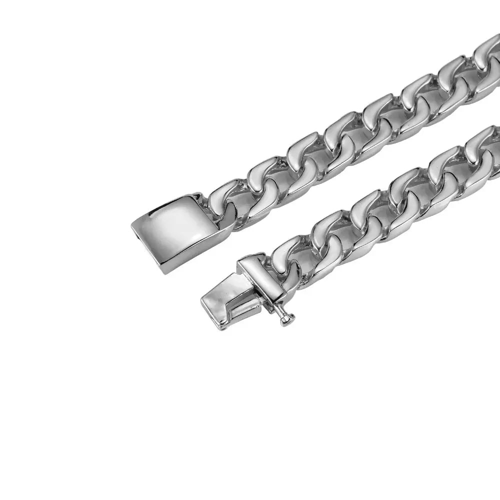 SAINT | Silver Stainless Steel 13MM Chunky Curb Cuban Link Chain Bracelet