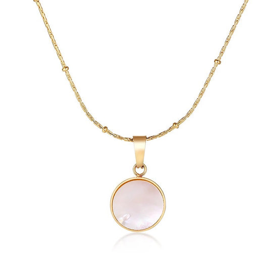 HOMME LA PEARLA | 18K Gold Stainless Steel + White Mother of Pearl Round Medallion Pendant Necklace