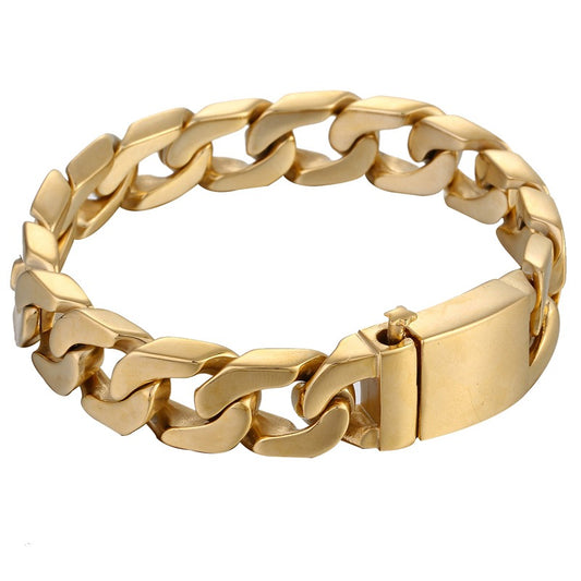 SAINT | 18K Gold Stainless Steel 13MM Chunky Curb Cuban Link Chain Bracelet