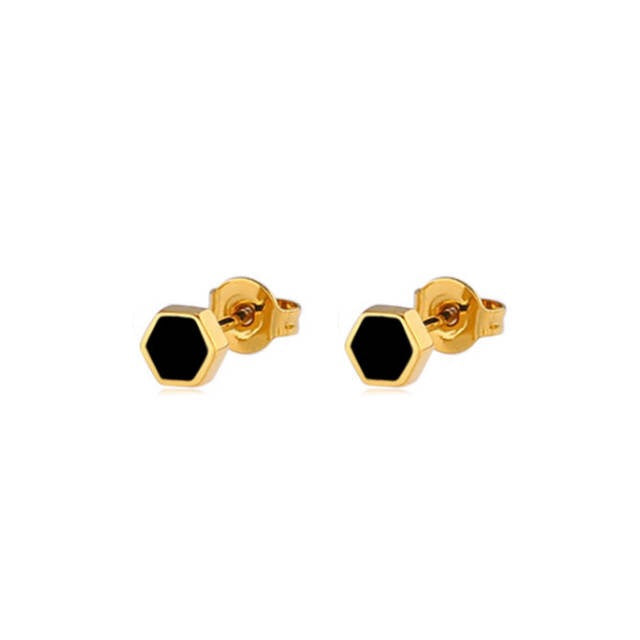 MONET NOIRE | 14K Gold + Black Stainless Steel Hexagon Stud Earrings