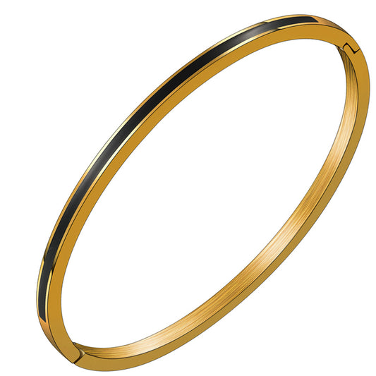 GLAZED NOIRE 3MM | 14K Gold Stainless Steel Thin Black Lacquer Stacker Bangle Bracelet