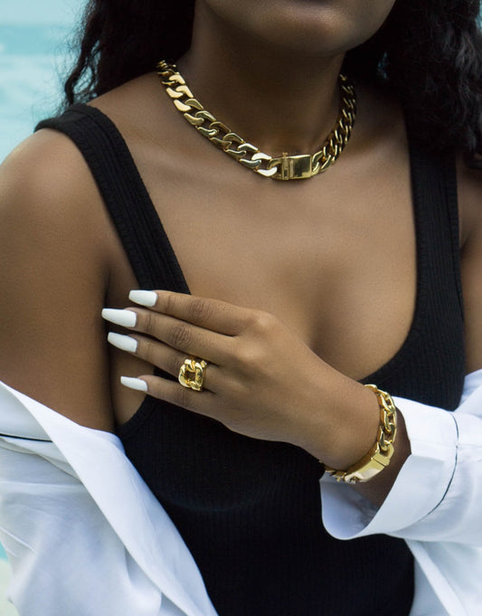 SAINT | 18K Gold Stainless Steel Chunky Cuban Chain Ring