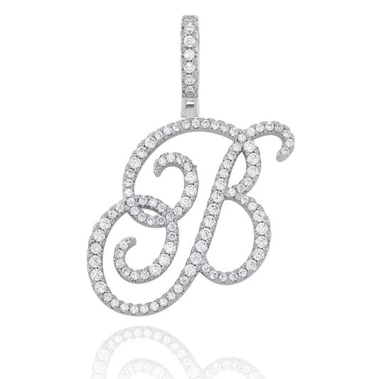POSH | Silver Fancy Script Monogram Pave Letter Pendant