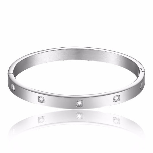 FORMATION | Silver Stainless Steel 6MM Diamond Square Embossed Stacker Love Bangle Bracelet