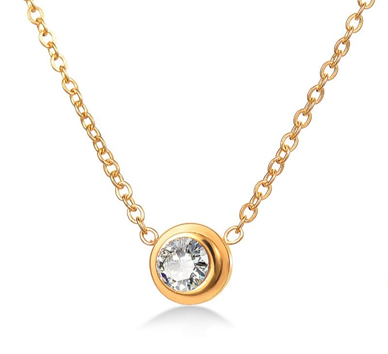 TWINKLE | 14K Gold Dainty 6MM Bezel Diamond Necklace