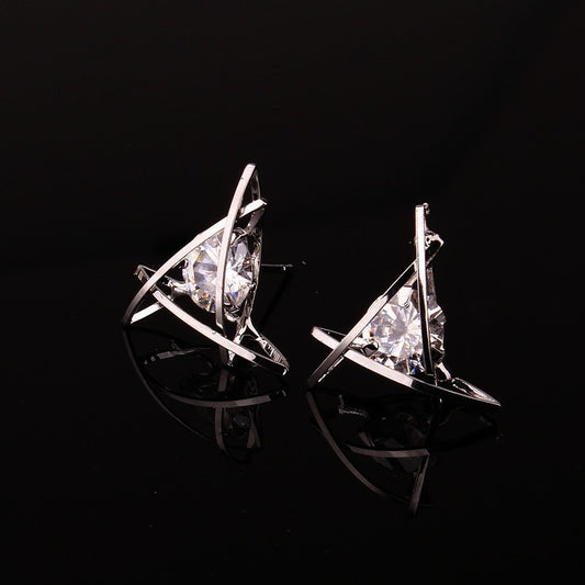ENTANGLE | 18K Gold Stainless Steel 12MM Triangle Round Crystal Diamond Stud Earrings