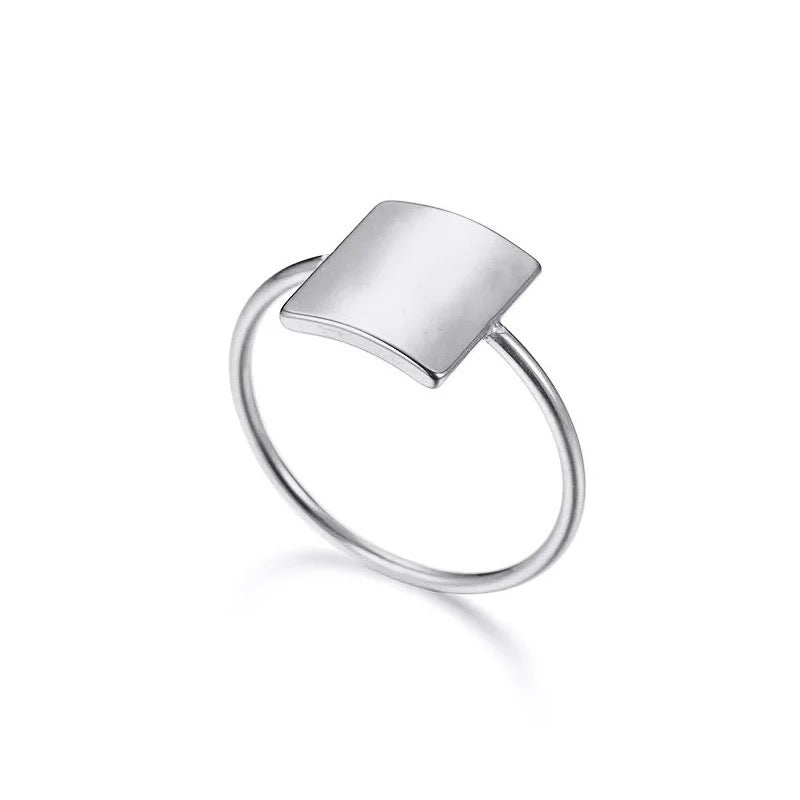 SHIELDED  | Sliver Stainless Steel Semi-Matte Dainty Square Ring