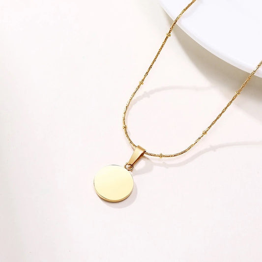 HOMME LA PEARLA | 18K Gold Stainless Steel + White Mother of Pearl Round Medallion Pendant Necklace