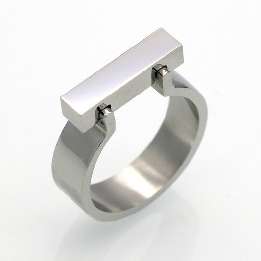 SLAB | Silver Stainless Steel 6MM Interlock 3D Architecture Stackable BAR Bracelet Ring