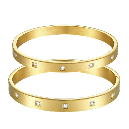 FORMATION GRAND | PLUS+ Size 18K Gold Stainless Steel Square Diamond 8MM Stacker Love Bangle Bracelet