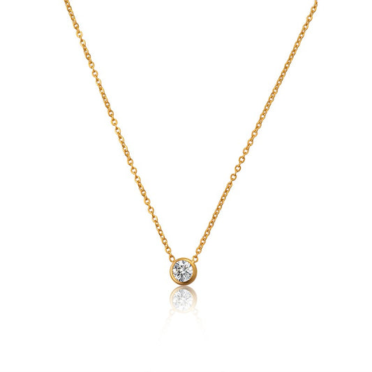 TWINKLE | 14K Gold Dainty 6MM Bezel Diamond Necklace