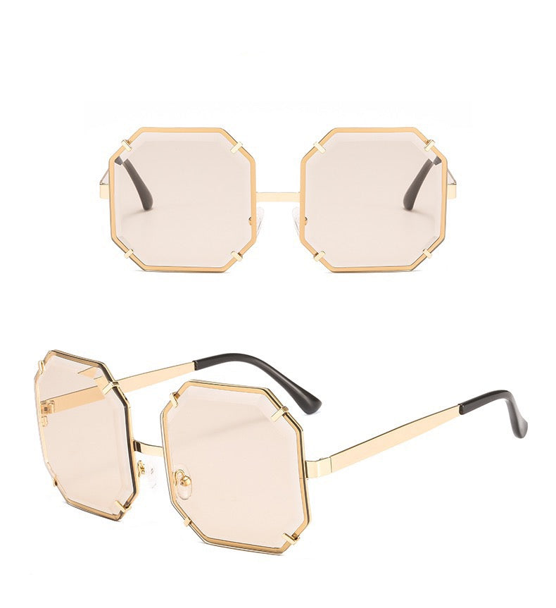 PRISM | Rimless Golden Round Octagon Notches Sunglasses