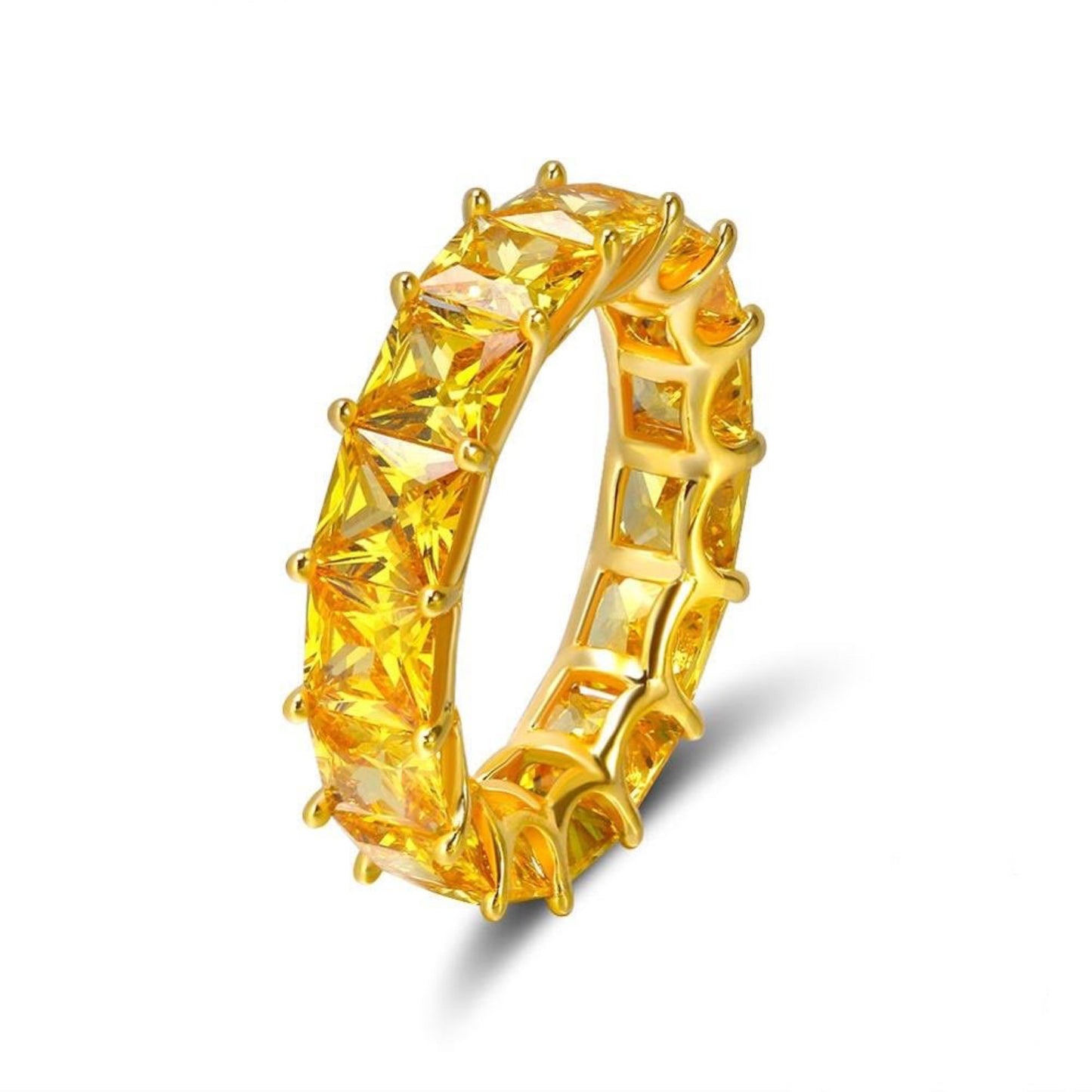 PRINCESS CITRUS | 10K Gold Sterling Sliver 5MM Citrine Yellow Square Eternity Ring