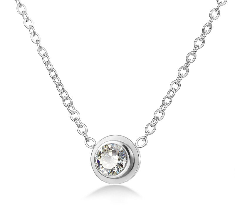 TWINKLE | Silver Dainty 6MM Bezel Diamond Necklace