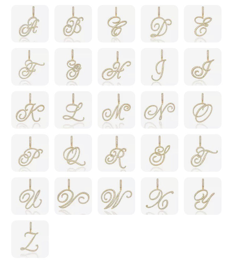 POSH | 10K Gold Fancy Script Monogram Pave Letter Pendant