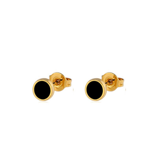 HOMME NOIRE | 14K Gold + Black Stainless Steel Round Stud Earrings