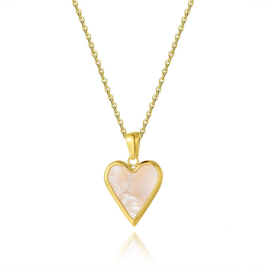 AMOUR PEARL | 18K Gold Stainless Steel White Mother of Pearl Shell 16MM Heart Pendant Necklace