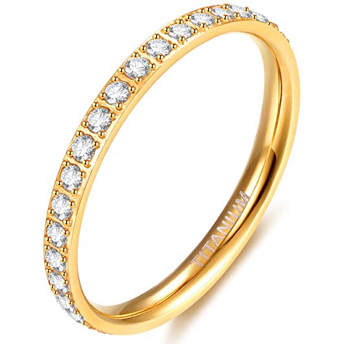 CRUSH | 18K Gold Stainless Steel Sparkling 2MM Thin Crystal Diamond Micro Pave Eternity Ring