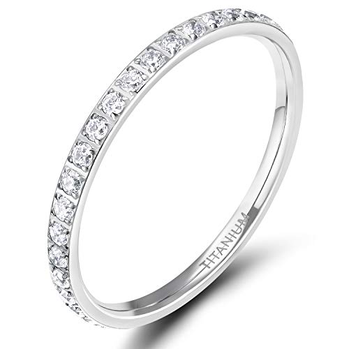 CRUSH | Silver Stainless Steel Sparkling 2MM Thin Crystal Diamond Micro Pave Eternity Ring