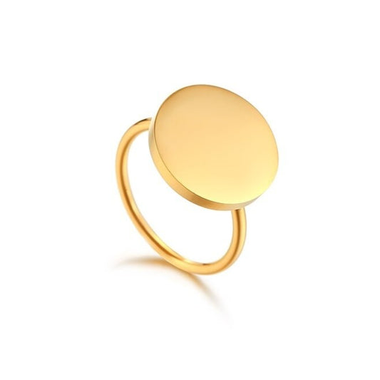 HOMME | 18K Gold Stainless Steel 16MM Round Coin Medallion Sleek Cocktail Ring