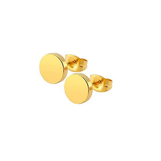 HOMME | 18K Gold Stainless Steel 6MM Disc Round Stud Earrings