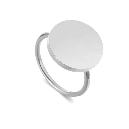HOMME | Silver Stainless Steel 16MM Round Coin Medallion Sleek Cocktail Ring