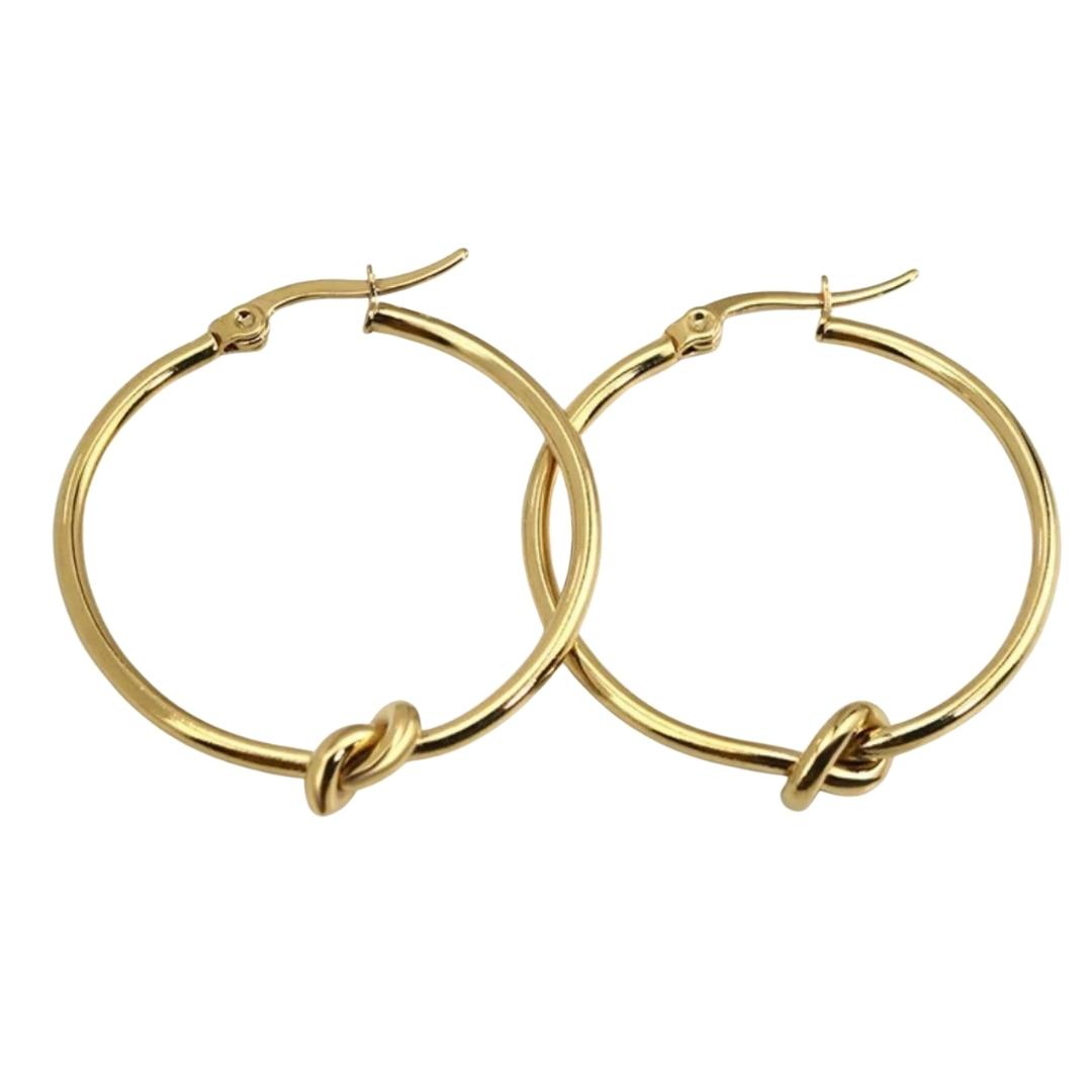 KNOTTY | 18K Gold Stainless Steel 5MM Thick Twist Knot Hoop 50MM Earrings