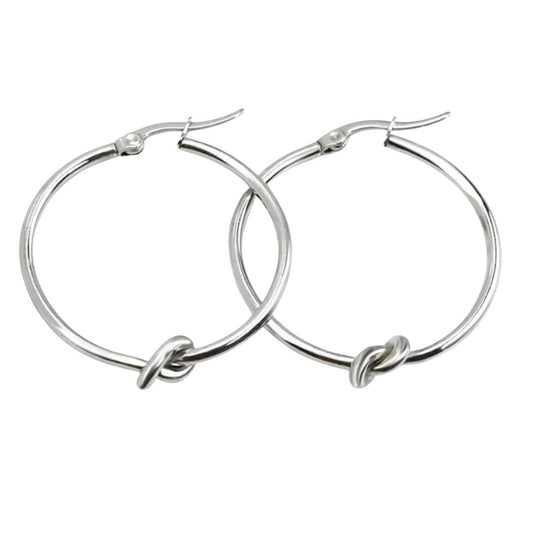 KNOTTY | Silver Stainless Steel 5MM Thick Twist Knot Hoop 50MM Earrings