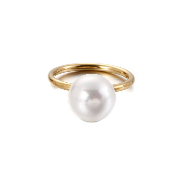 LA PEARLA | 18K Gold Stainless Steel White Pearl Shell Ball Ring