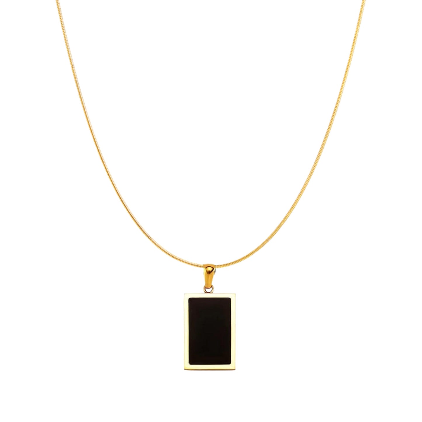 MADAME NOIRE | 18K Gold Lined Black Lacquer Reversible Polished Gold Rectangle Medallion Pendant Necklace
