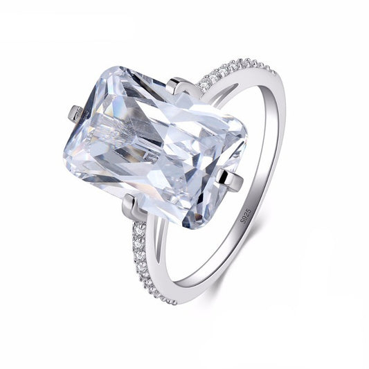 MATRIMONY | Sterling Silver Glass Crystal Raised Rectangle Diamond Love Ring