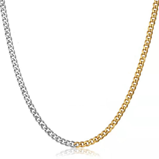 METALIST | 18K Gold Silver Two Tone 2MM Thin Cuban Link Necklace