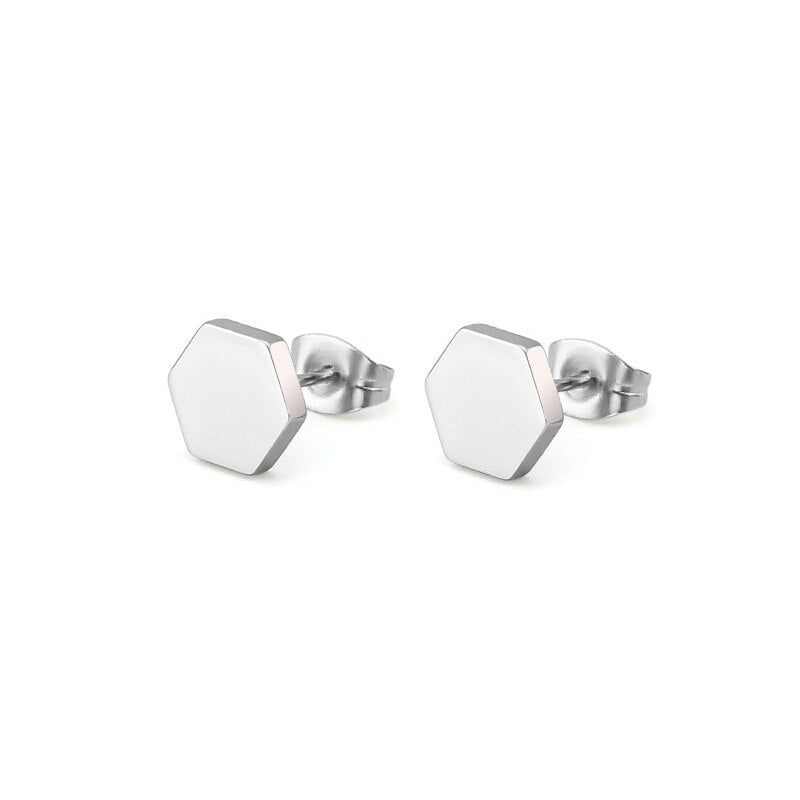 MONET SMOOTH | Silver Stainless Steel 6MM Hexagon Stud Earrings