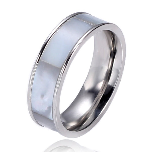 PORCELAIN LA PEARLA 6MM | Silver Stainless Steel Lined Mother of Pearl 6MM Wide Shell Ring