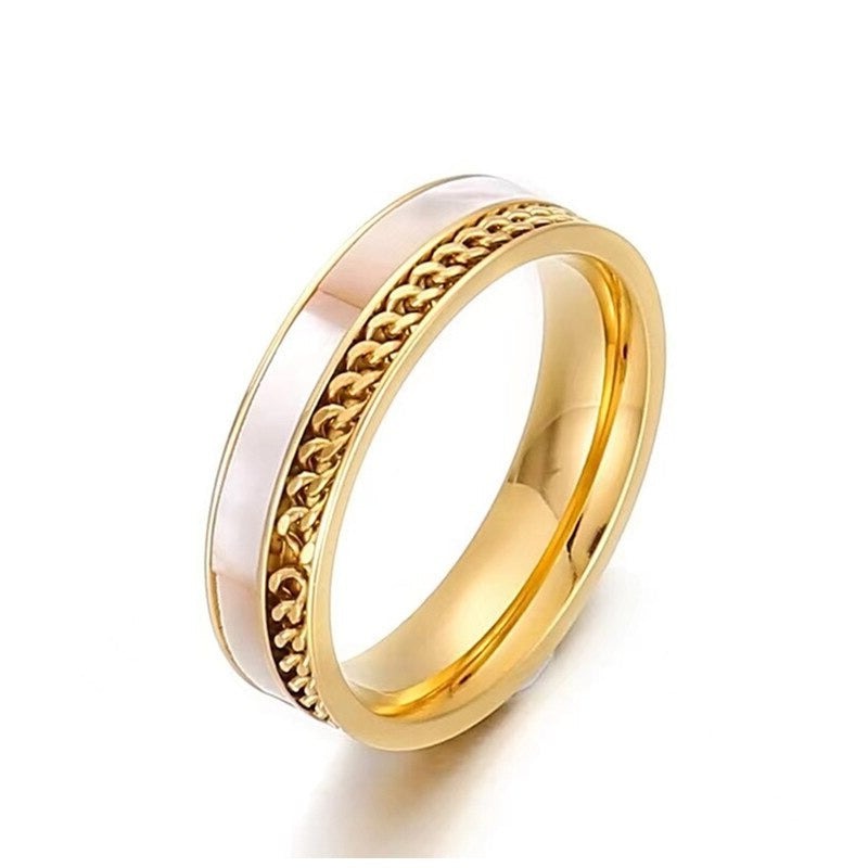 PROVENCE | 18K Gold Stainless Steel 4MM Mother of Pearl Shell and Cuban Link Ring