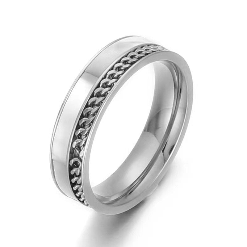 PROVENCE | Silver Stainless Steel 5MM Mother of Pearl Shell and Cuban Link 4MM Ring