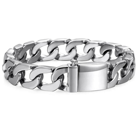 SAINT | Silver Stainless Steel 13MM Chunky Curb Cuban Link Chain Bracelet