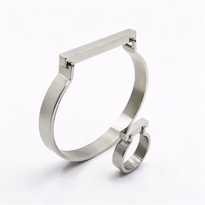 SLAB | Silver Stainless Steel 6MM Interlock 3D Architecture Stackable BAR Bracelet Ring
