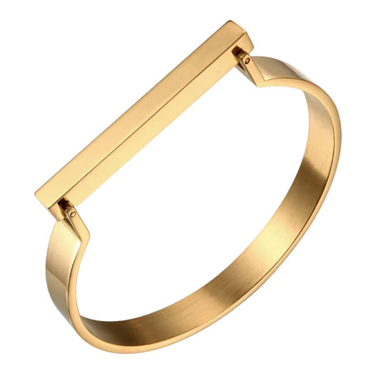 SLAB | 18K Gold 8MM Interlock 3D Architecture Stackable D BAR Bangle Bracelet