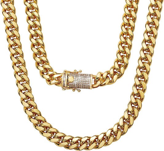 SALE: SYMPHONY | 18K Gold Stainless Steel 10MM Curb Link Pave Necklace