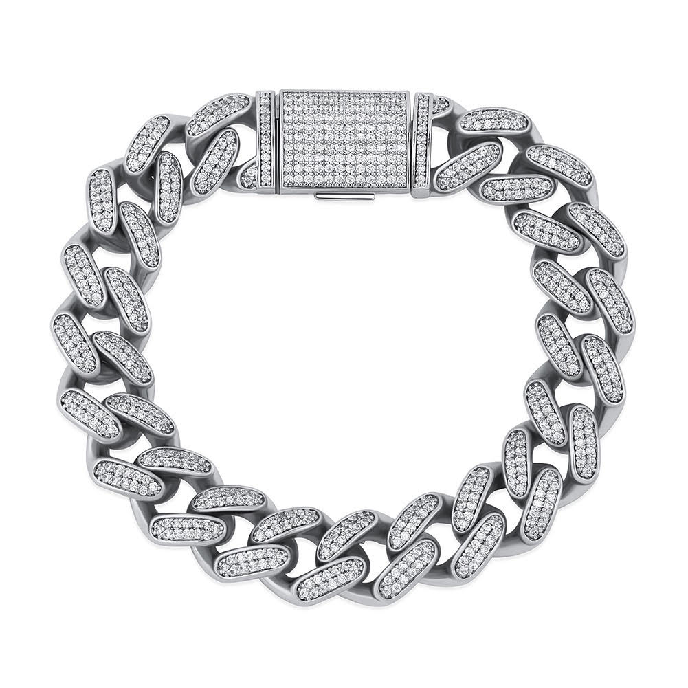 TREASURY MAXI | Silver 16MM Micro Pavé Diamond Cubic Zirconia Hollow Curb Cuban Link Necklace