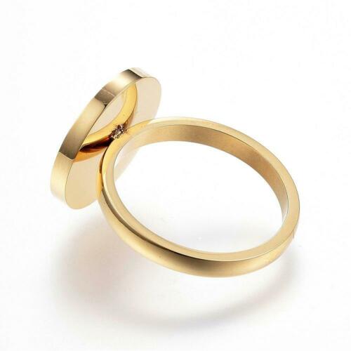 VELVET NOIRE | 18K Gold Stainless Steel  Round Coin Medallion Lacquer Ring