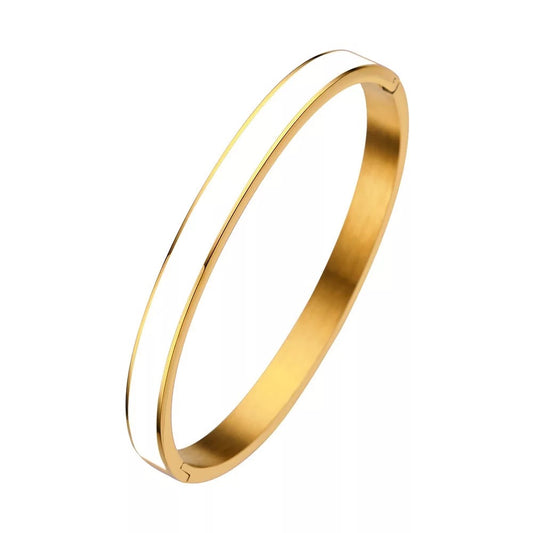 GLAZED SNOW 6MM | 14K Gold White Stainless Steel Lacquer Stacker Bangle Bracelet